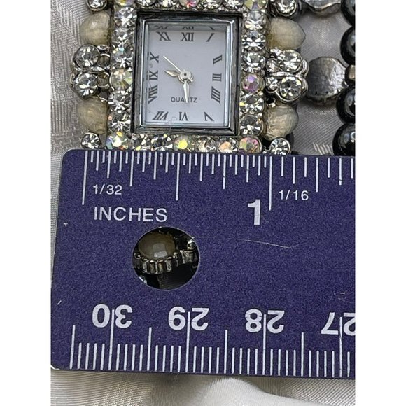 Quartz Rhinestone Encrusted and Beaded Wristband Bracelet Style Watch - Picture 8 of 10
